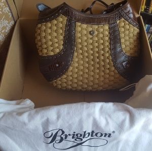 Brighton leather and straw shoulder bag
